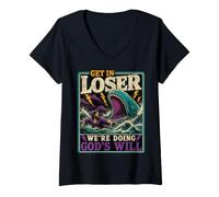 Femme Get in Loser Doing God's Will Junah Whale Funny Christian T-Shirt avec Col en V