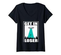 Femme Get in Loser - Enlèvement drôle d'extraterrestre OVNI, Vaisseau Spatial, Zone 51 T-Shirt avec Col en V