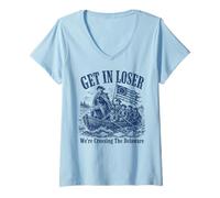 Femme Get in Loser We're Crossing The Delaware Funny History T-Shirt avec Col en V