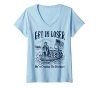 Femme Get in Loser We're Crossing The Delaware Funny History T-Shirt avec Col en V
