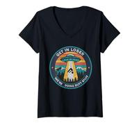 Femme Get In Loser We're Doing Butt Stuff Funny Alien Enlèvement T-Shirt avec Col en V