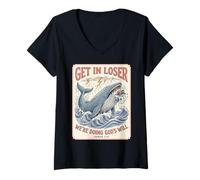 Femme Get in Loser We're Doing Gods Will Jonah 1:17 Christian T-Shirt avec Col en V