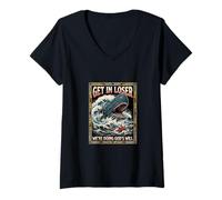 Femme Get in Loser We're Doing God's Will Jonah Whale Funny T-Shirt avec Col en V