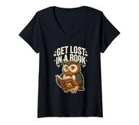 Femme Get Lost in A Book Hibou Citation Library Lover Humour Bookworm T-Shirt avec Col en V