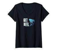 Femme Get Reel - Big Fish pour Les pêcheurs, Graphiques d'extérieur des pêcheurs T-Shirt avec Col en V