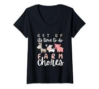 Femme Get up Its Time to do Farmer Chores, Funny Farmer Farming Lover T-Shirt avec Col en V