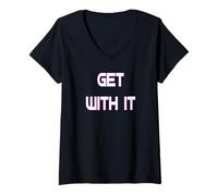 Femme Get with It Argot des années 70 T-Shirt avec Col en V