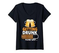 Femme Getting Drunk Please Wait Loading Drinking Beer Lover T-Shirt avec Col en V