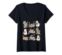 Femme Ghost American Shorthair Cat lisant des Livres pour Les Amateurs de Livres Bookish T-Shirt avec Col en V
