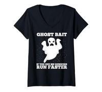 Femme Ghost Bait : si tu me Vois Courir, Cours Plus Vite, Chasse aux fantômes T-Shirt avec Col en V