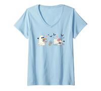 Femme Ghost Books Coffee Halloween Cute Ghost Reading Book Lover T-Shirt avec Col en V