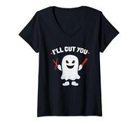 Femme Ghost Halloween Barber Stylist I Will Cut You T-Shirt avec Col en V