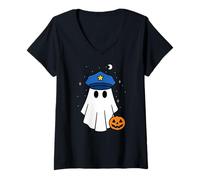 Femme Ghost Halloween Police Officier Policier Citrouille Garçons Filles T-Shirt avec Col en V