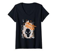 Femme Ghost Rider Orange Flame T-Shirt avec Col en V