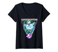 Femme Ghostbusters Big Towering Neon Stay Puft Marshmallow Man T-Shirt avec Col en V