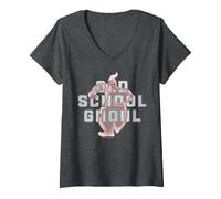 Femme Ghostbusters Old School Ghoul Typographique No-Ghost Halftone T-Shirt avec Col en V
