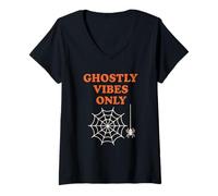 Femme Ghostly Vibes Only Web and Spider T-Shirt avec Col en V