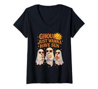 Femme Ghoul Just Wanna Have Sun - Fantômes et soleil heureux T-Shirt avec Col en V