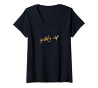 Femme Giddy Up, écriture Minimaliste du sud-Ouest T-Shirt avec Col en V