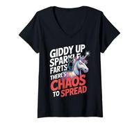 Femme Giddy Up Sparkle Farts There's Chaos to Spread |- T-Shirt avec Col en V