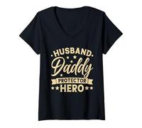 Femme Gift For Dad Father's Day Bday, Husband Daddy Protector Hero T-Shirt avec Col en V