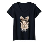 Femme Gigi Bunny Nœud et Lunettes léopard T-Shirt avec Col en V