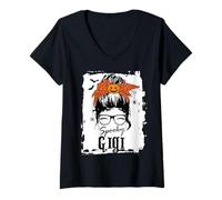 Femme Gigi Halloween Spooky Spider Chignon désordonné Cheveux Femme T-Shirt avec Col en V