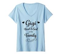 Femme Gigi Retro Heart & Soul of The Family - Proud Loving Grandma T-Shirt avec Col en V