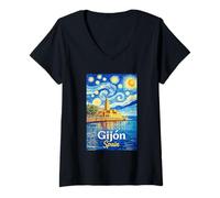 Femme Gijon Espagne T-Shirt avec Col en V