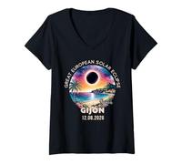 Femme Gijón, Spain Great European Solar Eclipse 2026 T-Shirt avec Col en V