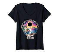 Femme Gijón, Spain Great European Solar Eclipse 2026 T-Shirt avec Col en V