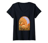 Femme Gila Cliff Dwellings National Monument New Mexico Emblème T-Shirt avec Col en V