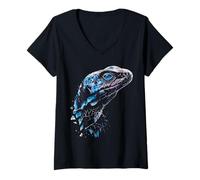 Femme Gila-Monster Animal Dessin Yeux Bleus T-Shirt avec Col en V