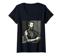 Femme Giovanni Da Verrazzano The First New Yorker T-Shirt avec Col en V