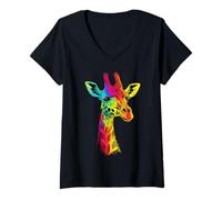 Femme Girafe Afrique Amour Safari Sauvage Douce Girafes T-Shirt avec Col en V