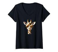 Femme Girafe avec lunettes de soleil - Zoologiste drôle Zookeeper Afrique T-Shirt avec Col en V