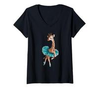 Femme Girafe de ballet dansant dans un tutu, jolie photo pour T-Shirt avec Col en V