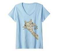 Femme Girafe Safari Zoo Animal Love Girafes T-Shirt avec Col en V, Bleu Céleste, L