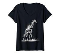 Femme Girafe Zoo Animal Lover Safari Afrique Illustration Graphique T-Shirt avec Col en V