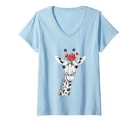 Femme Giraffe with Red Roses for Zoo Animal Lovers T-Shirt avec Col en V