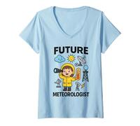 Femme Girl Cute Future Meteorologist Kids Junior Weather Scientist T-Shirt avec Col en V