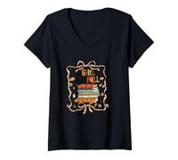 Femme Girl Fall Cozy Books Automne Esthétique T-Shirt avec Col en V
