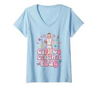 Femme Girl Go Get That Drapeau de Football Coach Mom T-Shirt avec Col en V