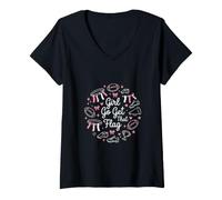 Femme Girl Go Get That Drapeau Maman Mignon Doodle Esthétique T-Shirt avec Col en V