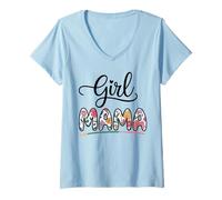 Femme Girl Mama Bold Floral Lettering With Colorful Brushstroke T-Shirt avec Col en V