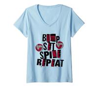 Femme Girl Parents Volleyball Bump Set Spike Repeat Noir & Marron T-Shirt avec Col en V