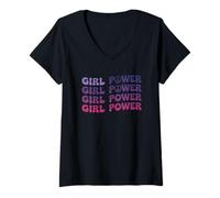 Femme Girl Power - Symbole de paix - Émancipation T-Shirt avec Col en V