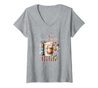 Femme Girl Read Your Bible Christian Faith Jésus Livre T-Shirt avec Col en V