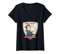 Femme Girl Riot Retro Feminist Empowerment Rosie Graphic T-Shirt avec Col en V