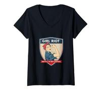 Femme Girl Riot Rouge à lèvres Power Rosie T-Shirt avec Col en V